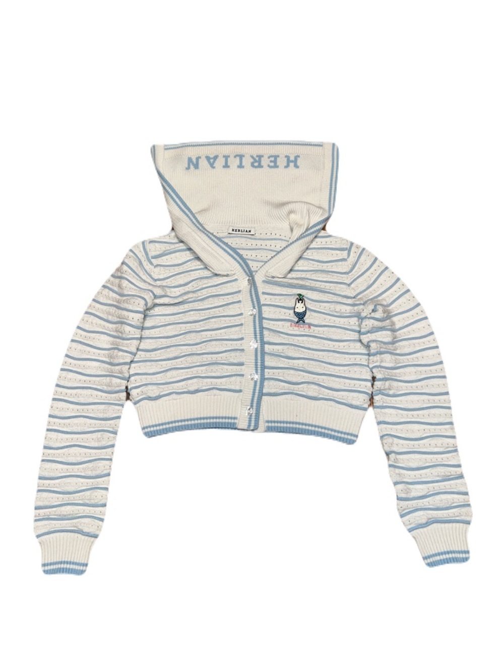 Herlian The Knit Stripe Cardigan Sweater in Blue & White, size Small / Medium